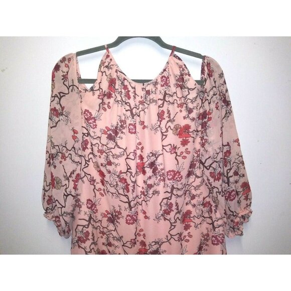 Womens dress floral cold shoulder sheath Stretch Sz M peachy Pink Max Edition - Picture 5 of 11